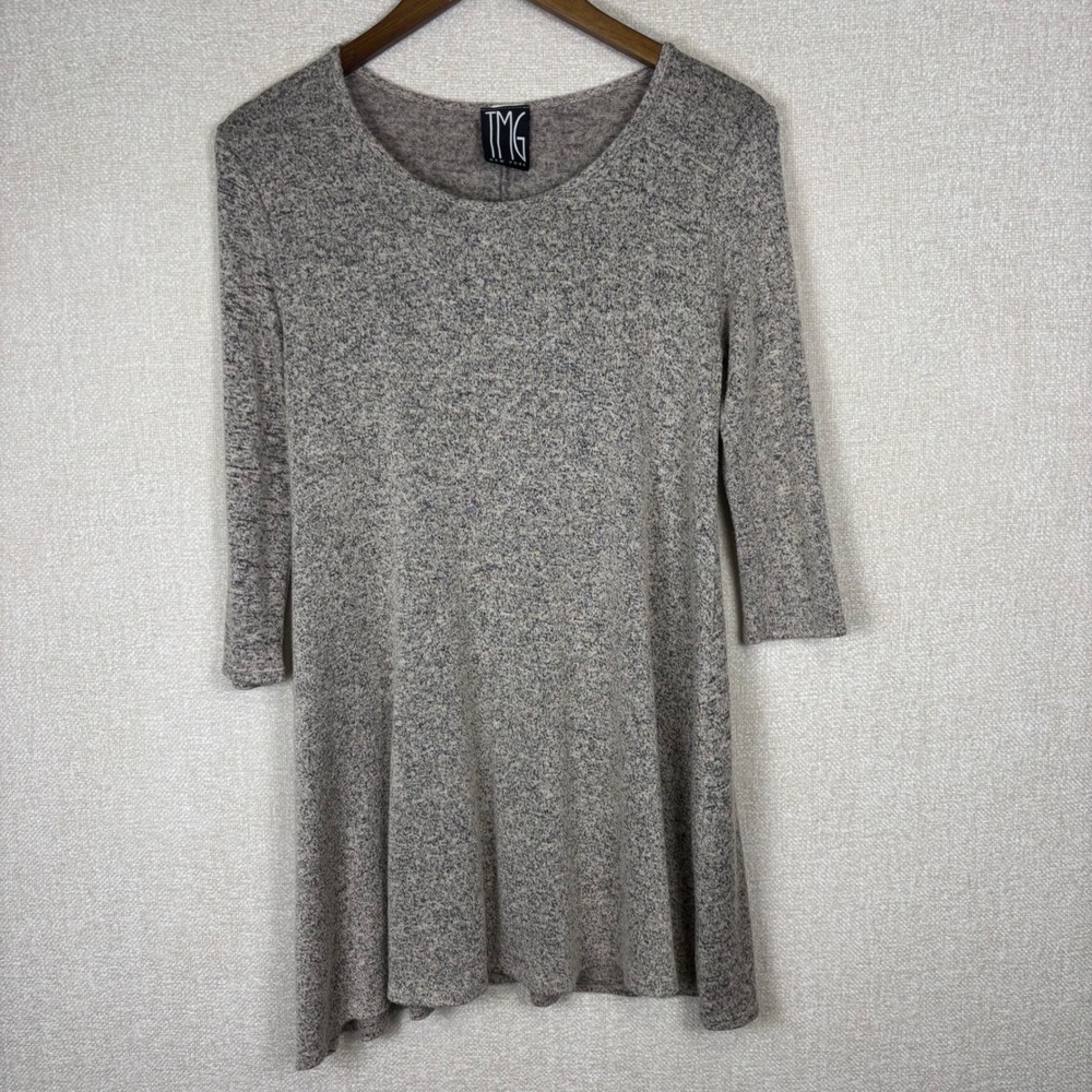TMG New York Womens Gray Space Dye Knit Tunic Top 3/4 Sleeve Large
